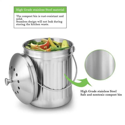 Food Compost Bin, Stainless Steel Indoor Compost