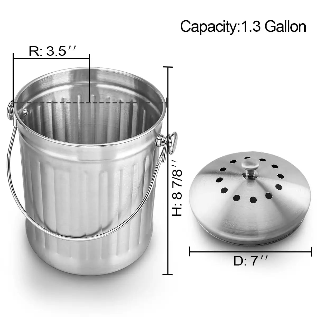 Food Compost Bin, Stainless Steel Indoor Compost