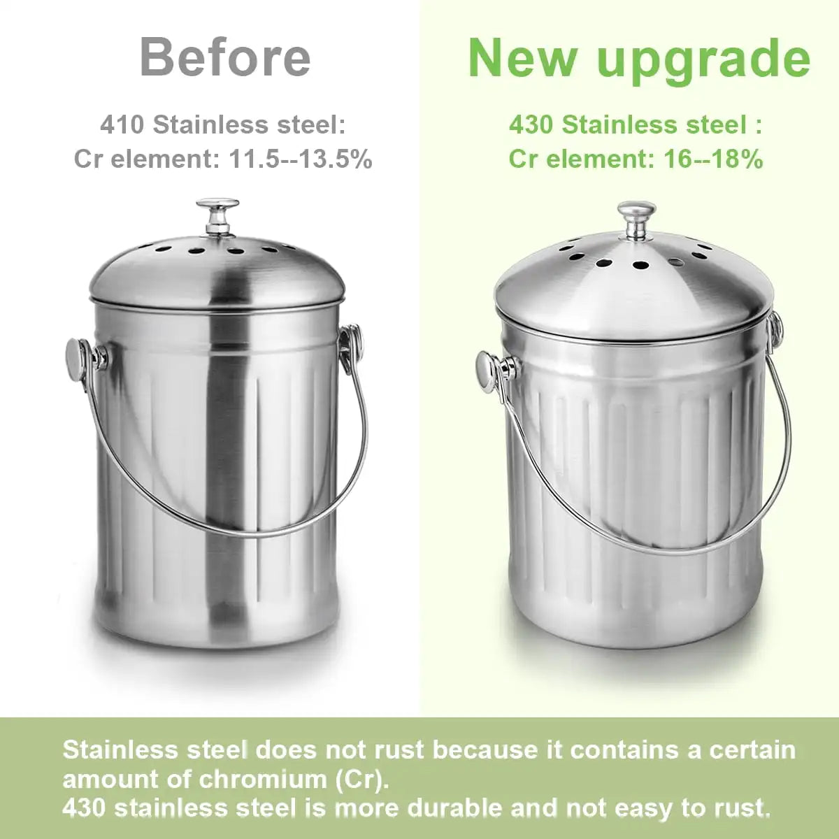Food Compost Bin, Stainless Steel Indoor Compost