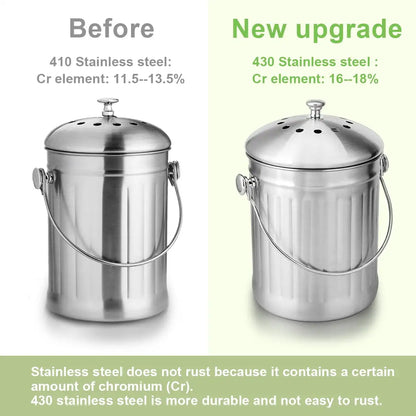 Food Compost Bin, Stainless Steel Indoor Compost